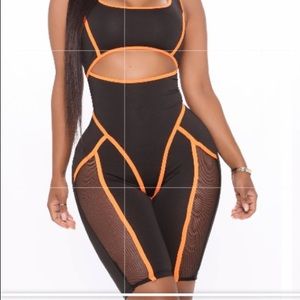 “Future Goals” Cutout Romper Black & Orange